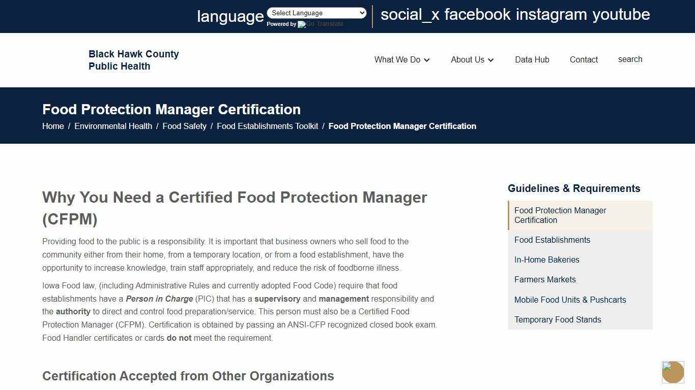 Food Protection Manager Certification | Black Hawk County Public Health
